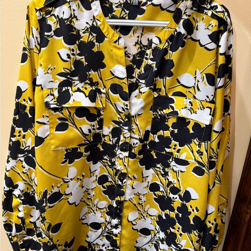 Calvin Klein Floral Yellow and Black Women's Top